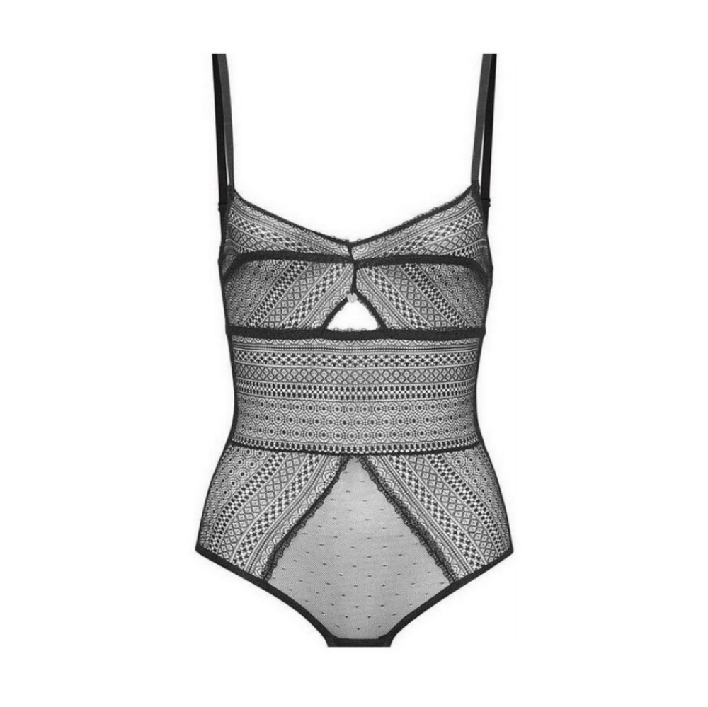 Sam Edelman Lace & Mesh CutOut Black Bodysuit Small
